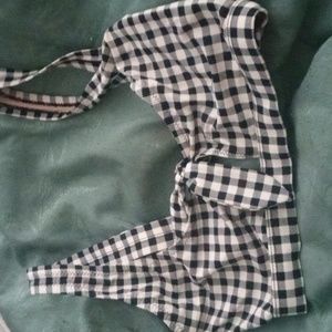 Checkerboard Print Swim Top